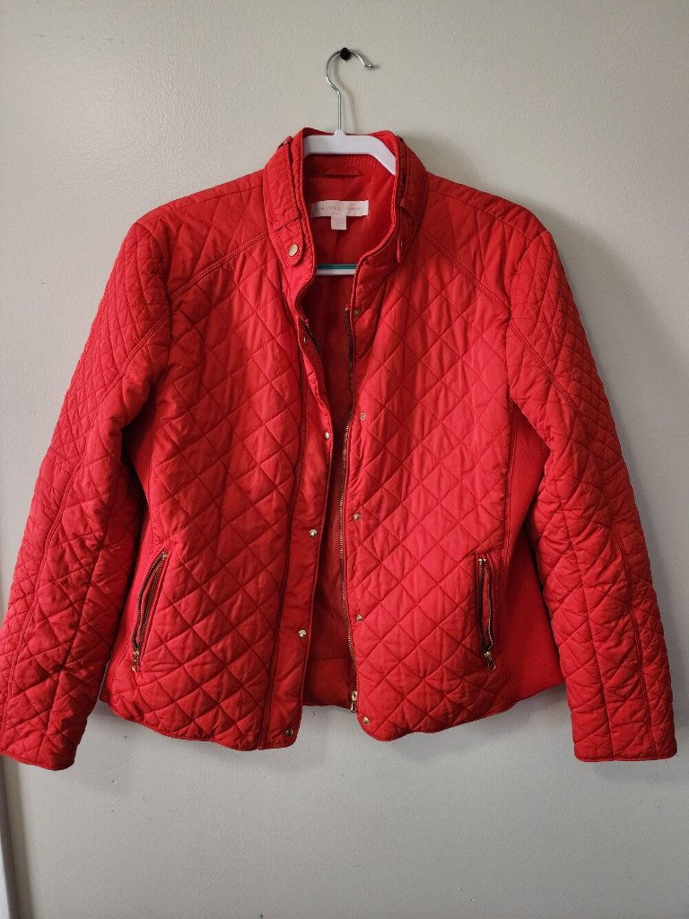 New York & Company Red Quilted Jacket Women’s Large Zip Snap Coat